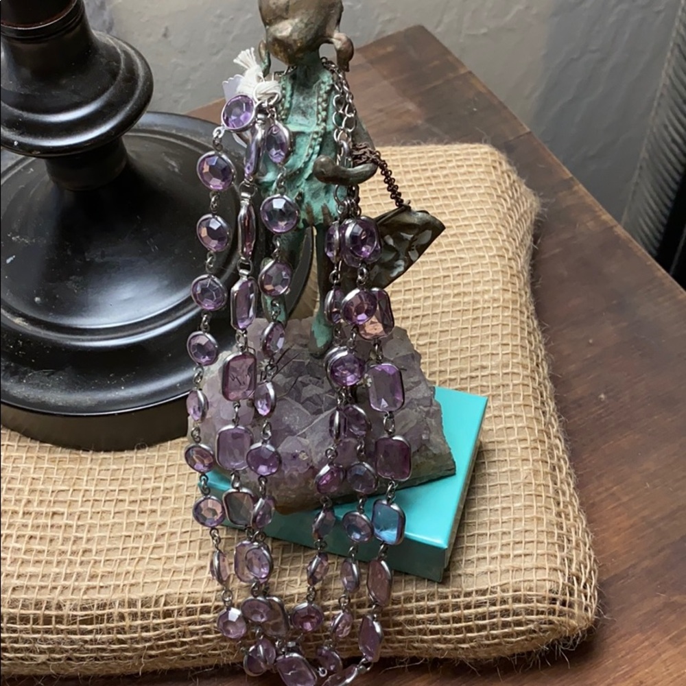 Costume Jewelry Triple Strand Amethyst Necklace